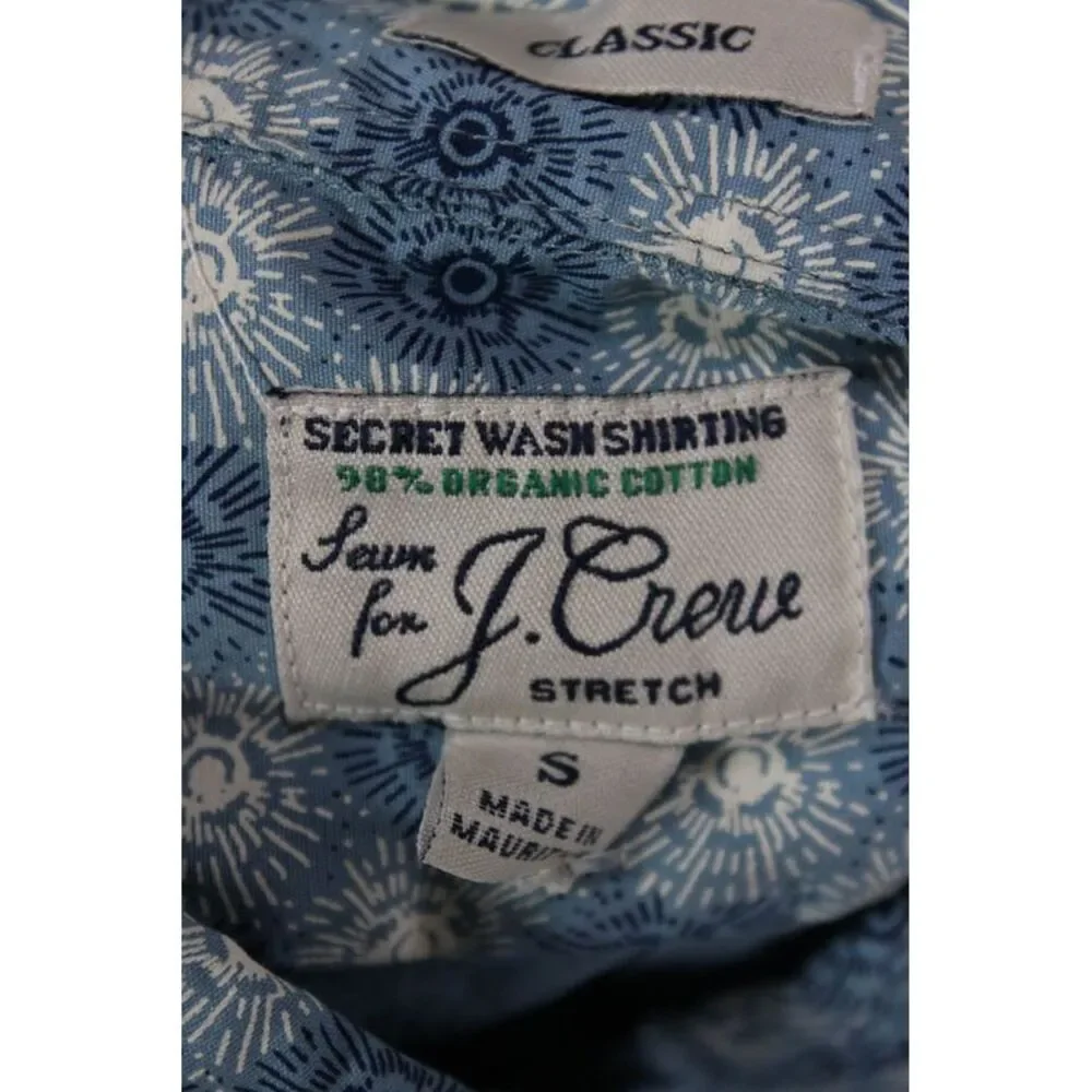 J Crew Mens Cotton Geometric Collared Long Sleeve Button-Down Shirt Blue Size S